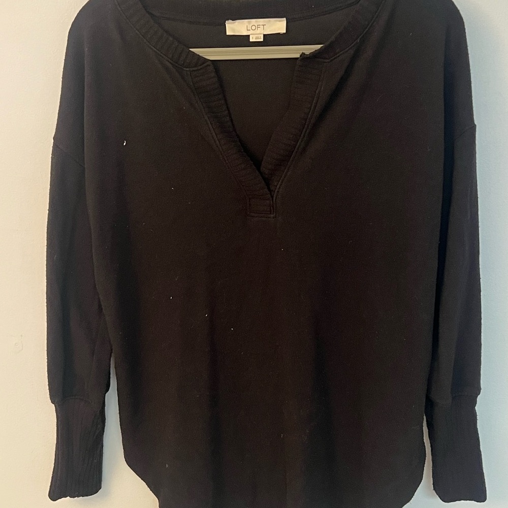 LOFT Black Ribbed 3/4 Sleeve Tunic